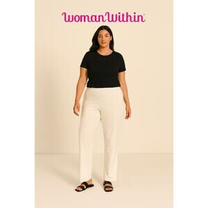 Woman Within Ivory Pull On Pants Sz. Large Tall